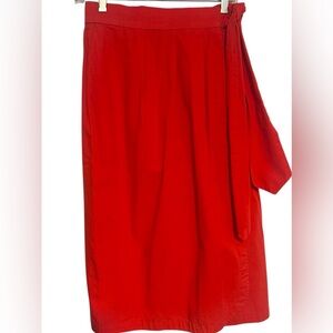 HERMES Red 100% Cotton Wrap Skirt with Pockets Size 42EU 10US